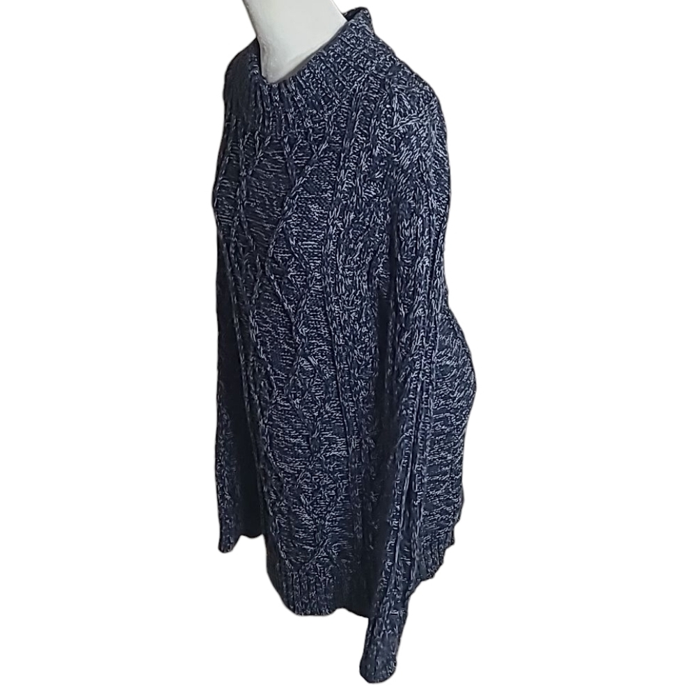 Overland | Midnight Blue Marl Fisherman Style Chunky Cable Knit Tunic Sweater Lg - Picture 5 of 8